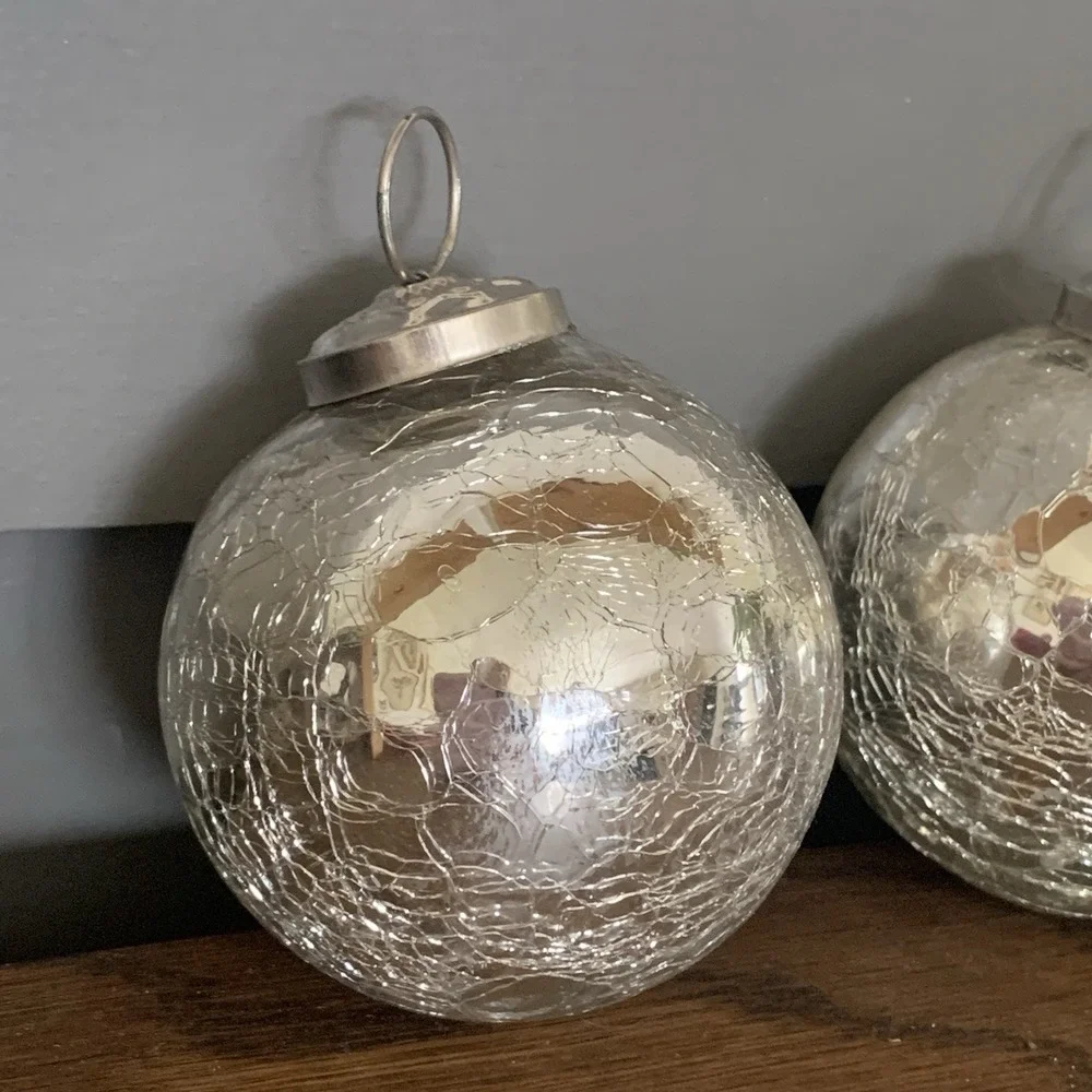 3 Crackle Heavy Glass‎ Blue Kugel Style Christmas Ornaments 4